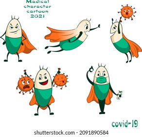 Vector character design set of illustrations on a medical theme with a virus
