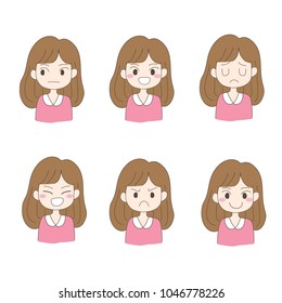 Vector of character design set portrait of woman,girl with emotion.Illustration draw in doodle cartoon style.
