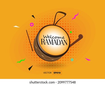 Vector character drawing in the form of Ramadan drum