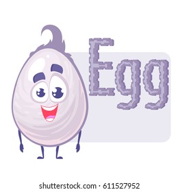 Vector character of egg. Isolated on white background with text. 
