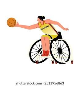 a vector character element of a basketball player using a wheelchair