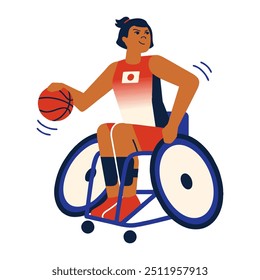 a vector character element of a basketball player using a wheelchair