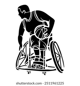 a vector character element of a basketball player using a wheelchair