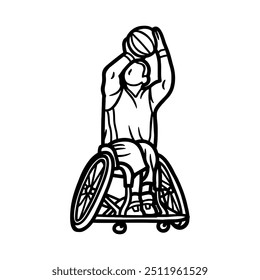 Un elemento de carácter de Vector de un jugador de baloncesto que usa una silla de ruedas