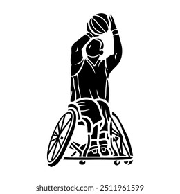 a vector character element of a basketball player using a wheelchair