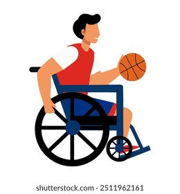 Un elemento de carácter de Vector de un jugador de baloncesto que usa una silla de ruedas