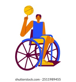 a vector character element of a basketball player using a wheelchair