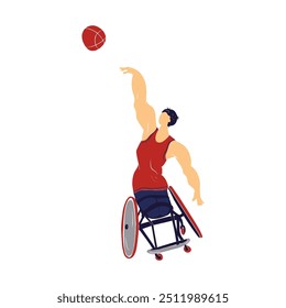 a vector character element of a basketball player using a wheelchair