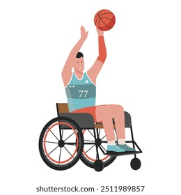 a vector character element of a basketball player using a wheelchair