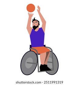 a vector character element of a basketball player using a wheelchair