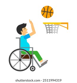 a vector character element of a basketball player using a wheelchair