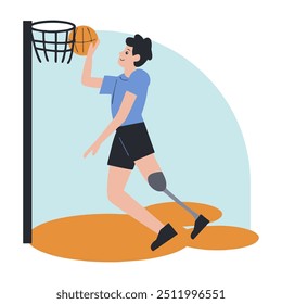 a vector character element of a basketball player using a wheelchair