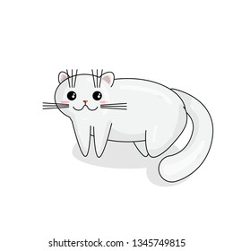 Vector Character of Exotic Shorthair Cat in Kawaii Style. Cute Cartoon Kitty Character. Funny Kitten isolated on White Background. Sticker of Kawaii Animal, Pet. Flat design. Usable for Childrens Book