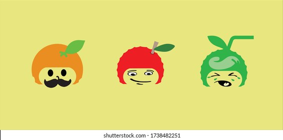 vector character face icon with fruit objects