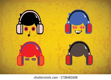 vector character face icon with a music object