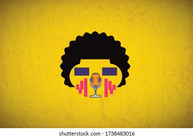vector character face icon with a music object