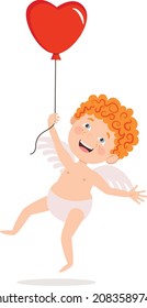 Vector character in flat style angel flies holding on to a balloon.
Suitable for web design, greetings, children's books, children's parties.
