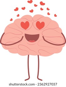 Vector character in flat style. 
Brain in love. Central nervous system organ vector illustration.