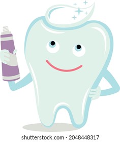 Vector character in a flat style. A tooth with toothpaste shows how important hygiene is.