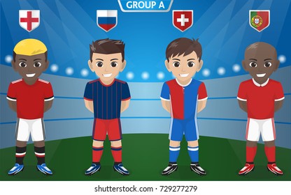 Vector Character of Football / Soccer Team for European Championship Group A