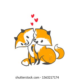 vector character fox baby pair love