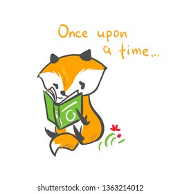 vector character fox baby read book