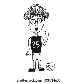 Vector character. Funny cartoon basketball player. Freehand drawing.