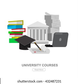 Vector character graduate and students, graduation. University courses, online education, exam preparation, banner, vector 