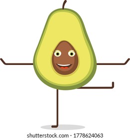 Vector character half avocado is doing yoga.