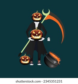 Vector character Halloween jack lantern illustration bring a pumpkin.