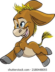 vector character of a happy little donkey hopping around