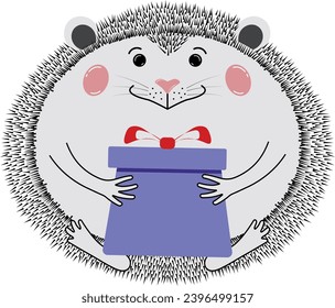 Vector character hedgehog with a gift.