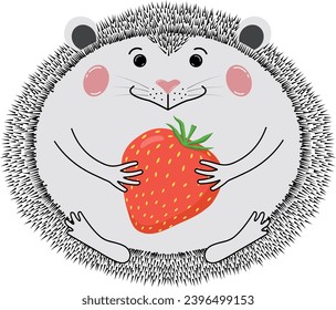 Vector character hedgehog with strawberry.