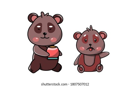 Vector character. Illustration of animals. The bear feeds the baby with honey
