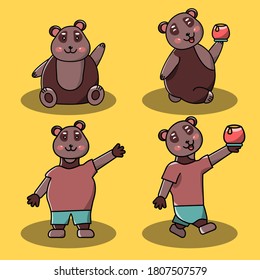 Vector character. Illustration of animals. Variation of bears in clothes and without clothes