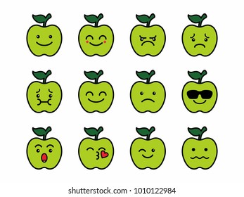 vector character illustration apple green with face emoticon expression