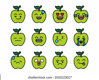 vector character illustration apple green with face emoticon expression