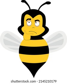 Vector character illustration of a cartoon bee with a thinking expression