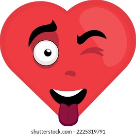 vector character illustration of a cartoon heart, winking and tongue out