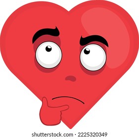 vector character illustration of a cartoon heart with a thinking or doubt expression