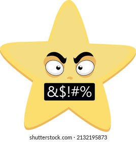 Vector character illustration of a cartoon star with an expression of anger and insults