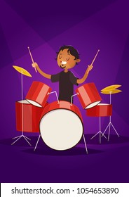 Vector character illustration. Cartoon style. Drummer musician. Rock music.