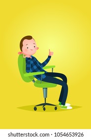 Vector character illustration. Cartoon style. Man sitting in a chair and showing thumb up.