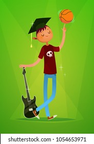 Vector character illustration. Cartoon style. Miltitasking, hobby. Student graduate.