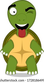 Vector character illustration of a cartoon turtle with a happy expression, winking and sticking out its tongue