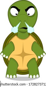 Vector character illustration of a cartoon turtle with an angry expression and fuming