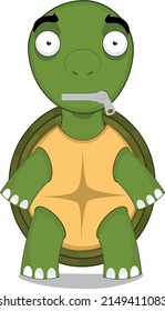 Vector character illustration of a cartoon turtle with a zipper in his mouth