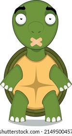 Vector character illustration of a cartoon turtle with adhesive bands on his mouth