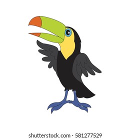 Vector character illustration. Cute bird toucan. Cartoon personage isolated on white background.
