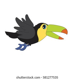 Vector character illustration. Cute bird toucan. Cartoon personage isolated on white background.